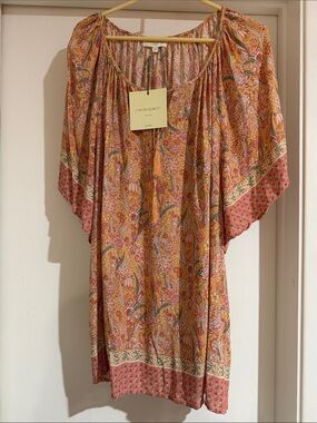 Cynthia Rowley Floral Paisley Peasant Blouse in Mustard and Coral